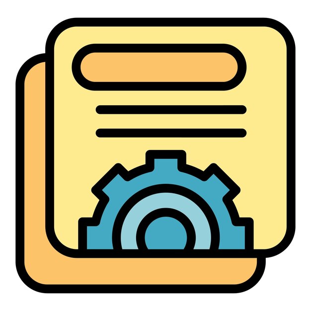 Vector de contorno de icono de estudio de caso de engranajes Datos de aprendizaje Plano de color digital de papel