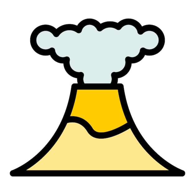 Vector de contorno del icono de la explosión del volcán Erupción volcánica Color plano de ceniza de lava