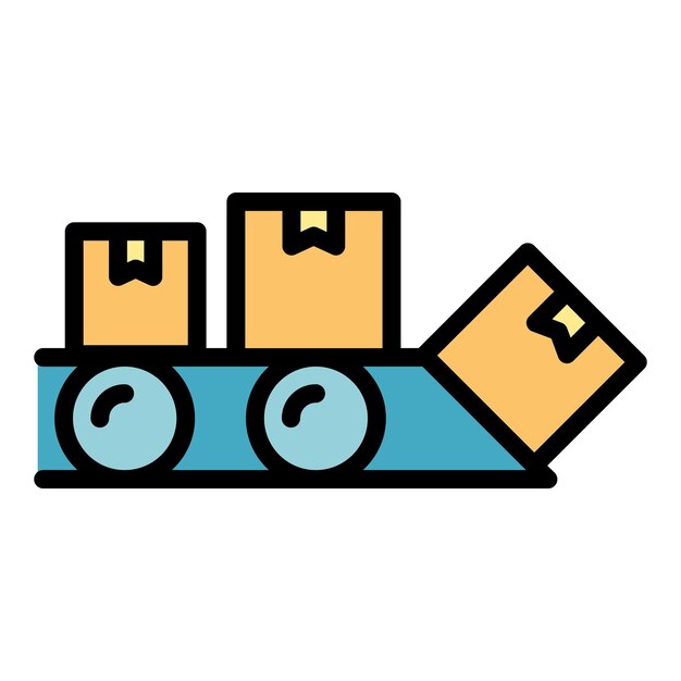Vector de contorno del icono de la fila de producción Máquina de fábrica Color plano del producto del transportador