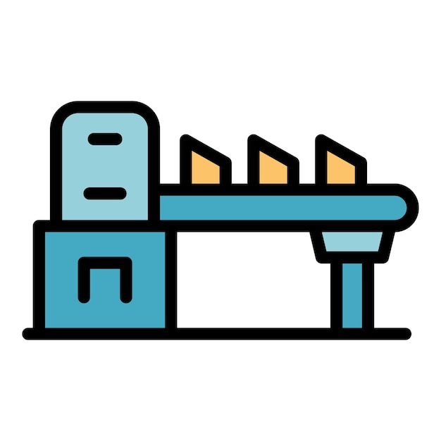 Vector de contorno de icono de flujo de fabricación Proceso de fábrica Color plano de la cadena de entrega