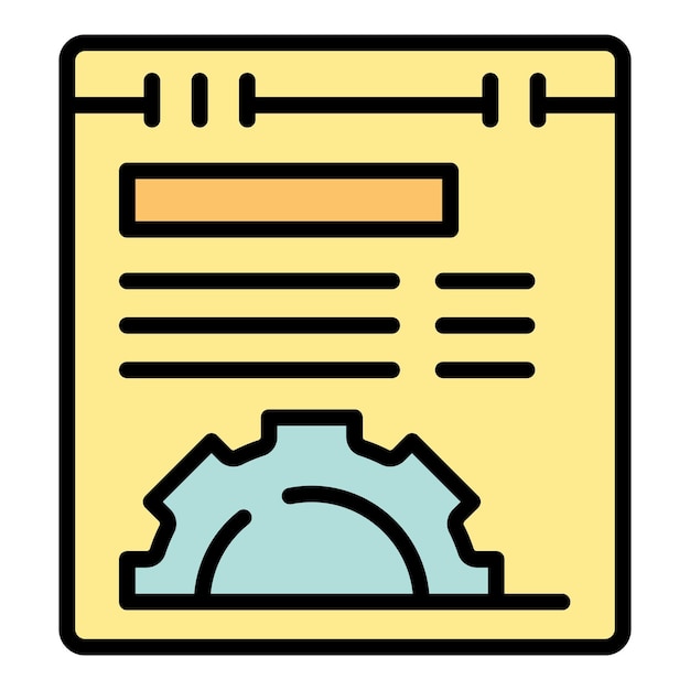 Vector de contorno de icono de flujo de trabajo web Proyecto de trabajo Color plano del engranaje de la computadora