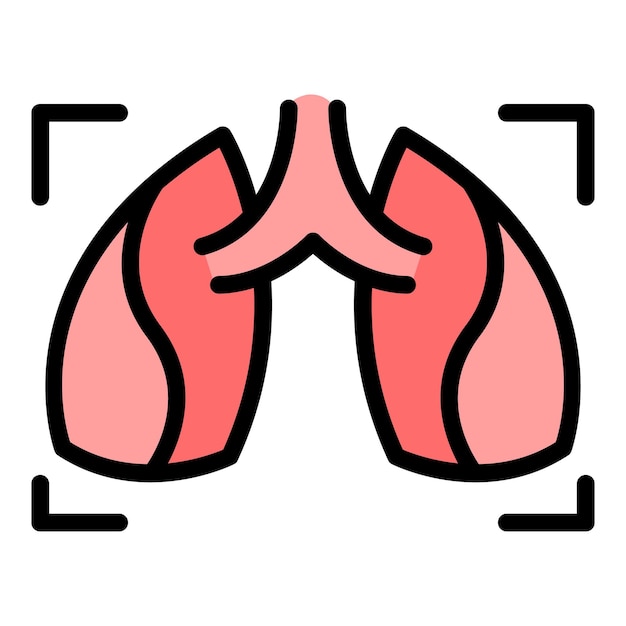 Vector de contorno del icono de la fluorografía de los pulmones Radiografía del paciente Color plano del pecho del cáncer