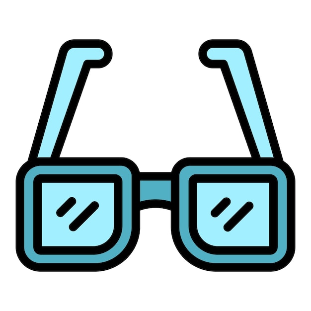 Vector de contorno de icono de gafas 3D de cine Educación de cine Televisión video a color plano