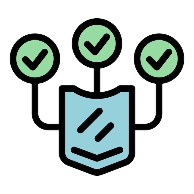 Vector de contorno del icono de la garantía del escudo Tarjeta de certificado Color plano de seguridad de la garantía