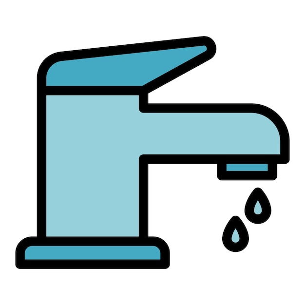 Vector de contorno de icono de grifo de agua eco Guardar gota limpia Cuidado de beber color plano