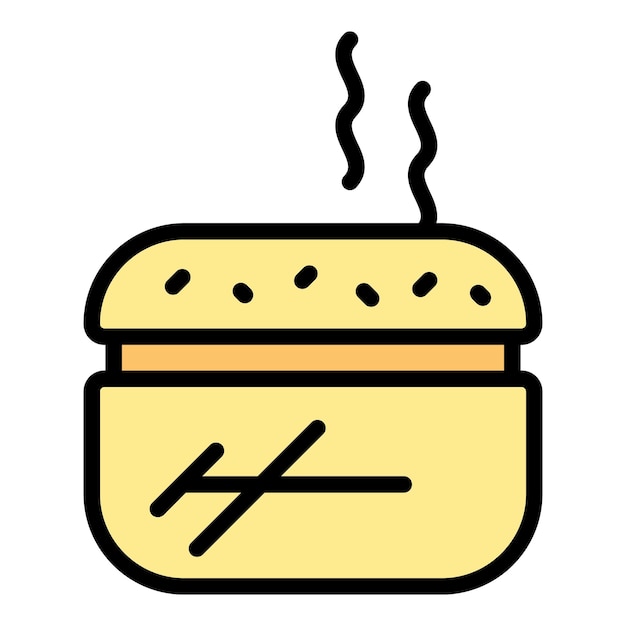 Vector vector de contorno del icono de la hamburguesa caliente comida de platos color plano de la cocina de alimentos