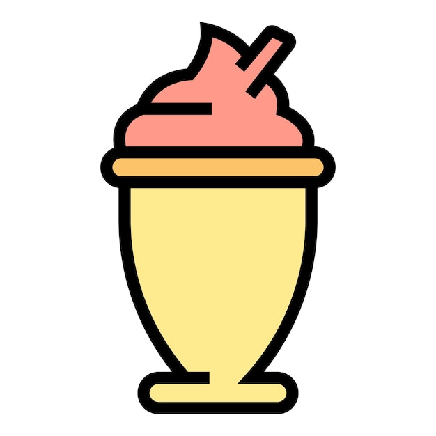 Vector de contorno del icono del helado cremoso Color plano del postre del helado Sundae