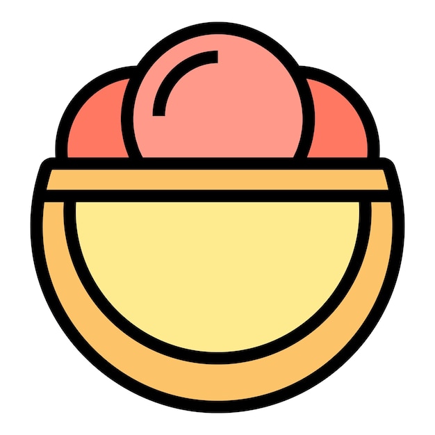 Vector de contorno del icono del helado del tazón Crema de helado Color plano del helado de verano