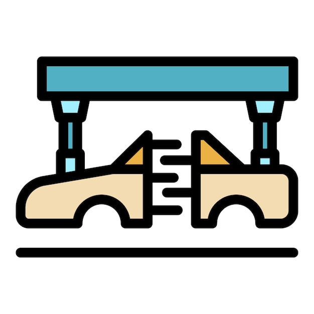 Vector de contorno de icono de impresión de automóvil lado a lado Freno de producto Color plano del motor de la máquina