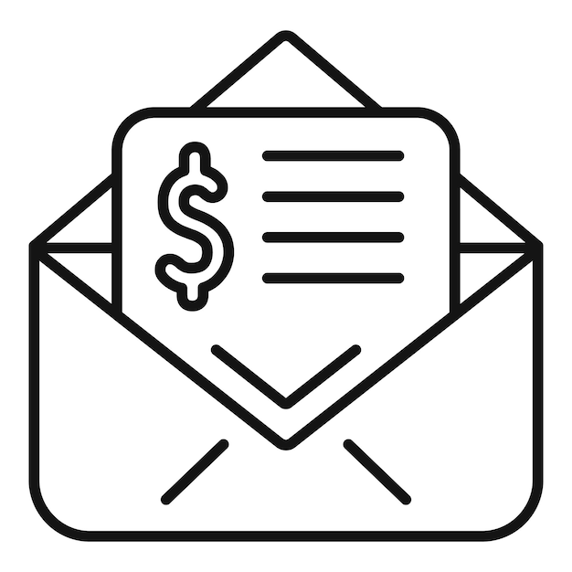 Vector de contorno de icono de información de correo colateral Pago del servicio