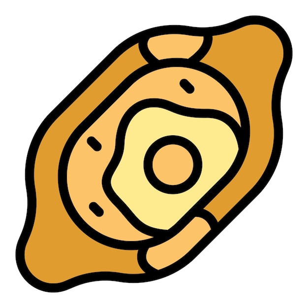 Vector de contorno de icono de Khachapuri Cocina de alimentos Desayuno color de huevo plano