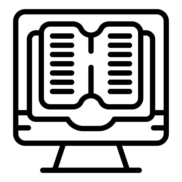 Vector de contorno de icono de libro digital Estudiante de exámenes Conferencia social