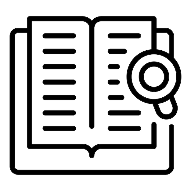 Vector de contorno de icono de libro de estudio Investigación de casos Datos de vidrio