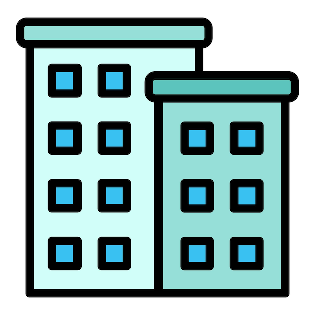 Vector de contorno de icono de mapa de varios pisos Edificio de bloque Apartamento de la ciudad Color plano