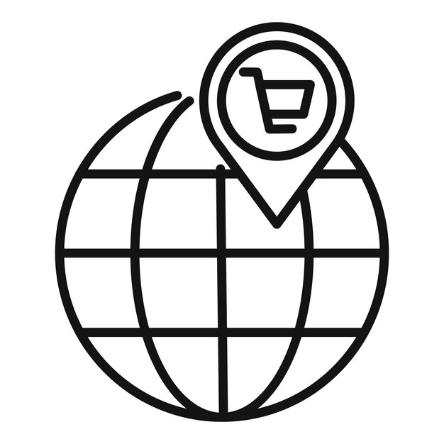 Vector de contorno de icono del mercado global de carrito Tienda en línea de servicios