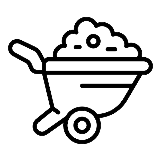 Vector de contorno del icono del mortero de carretilla Trabajo de construcción Piedra del sitio