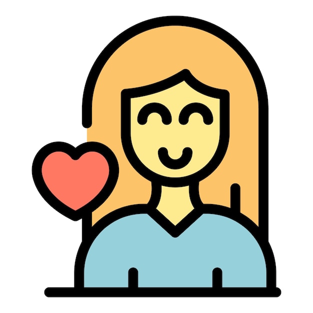 Vector de contorno de icono de mujer feliz Salud mental Calma mental Color plano