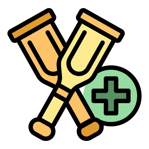 Vector de contorno de icono de muletas médicas Sala de emergencias Clínica de salud color plano