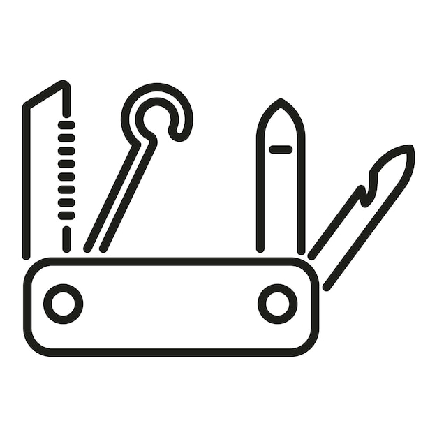 Vector de contorno de icono de navaja de bolsillo Multiherramienta del ejército Kit de metal