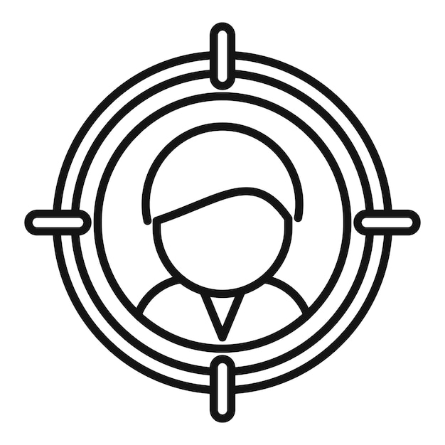 Vector de contorno de icono de objetivo en línea del cliente Proceso penal