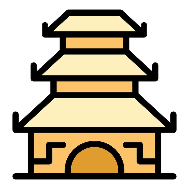 Vector vector de contorno del icono de la pagoda del santuario templo chino templo ciudad de color plano