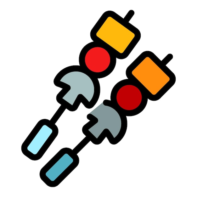 Vector de contorno del icono de la parrilla de alimentos Bbq fiesta Cocinero color al aire libre plano
