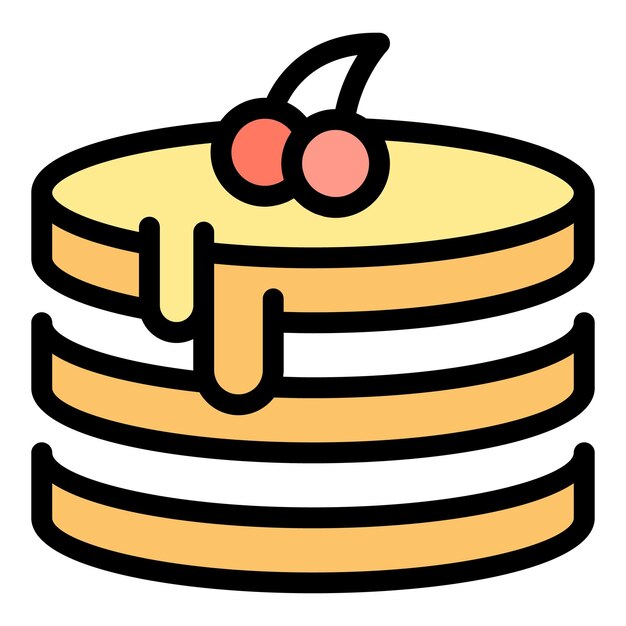 Vector de contorno de icono de pastel de cereza fondue de fuente color de fusión de alimentos plano