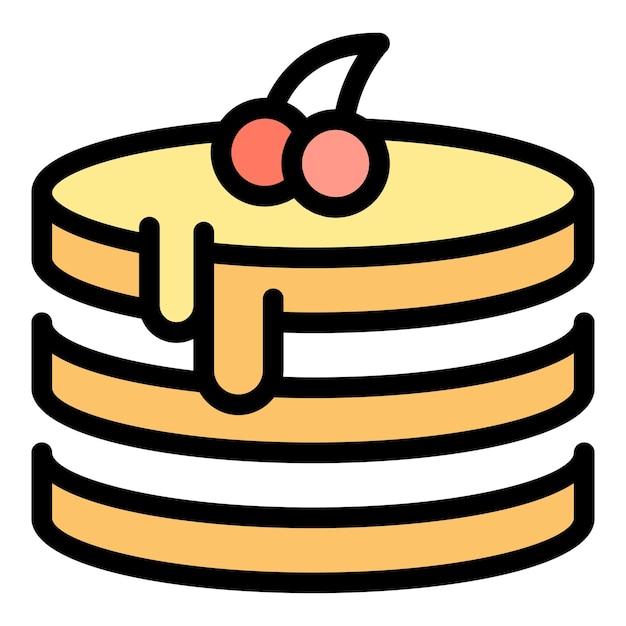 Vector de contorno de icono de pastel de cereza Fondue de fuente Color de fusión de alimentos plano