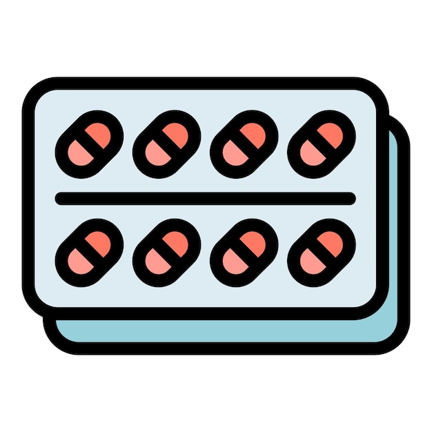 Vector de contorno del icono de las pastillas de salud Medicamento de cápsula Tabla médica de color plano