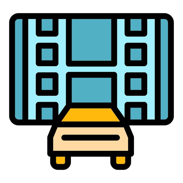 Vector de contorno de icono de película automática Conducción automática del automóvil Año de color plano