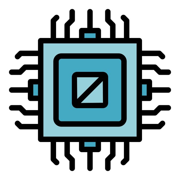 Vector de contorno del icono del procesador de software Proceso de construcción El código de la aplicación es de color plano