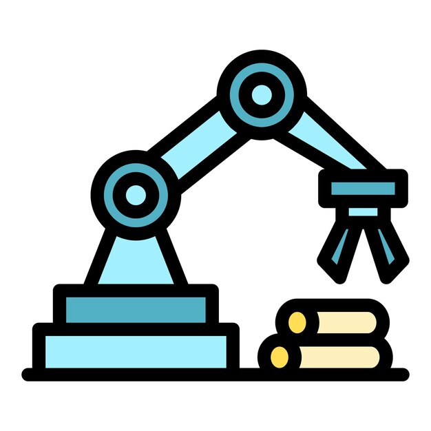 Vector de contorno del icono de producción del brazo del robot Trabajo del fabricante Fabrica que hace que el color sea plano
