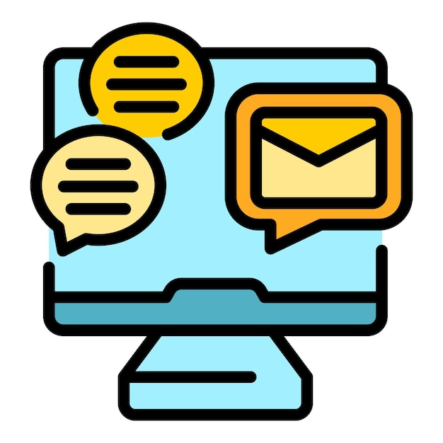 Vector de contorno de icono de promoción de computadora Negocios públicos Mercadeo en línea color plano