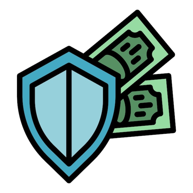 Vector de contorno de icono de protección de dinero Pago en línea Banco de finanzas color plano