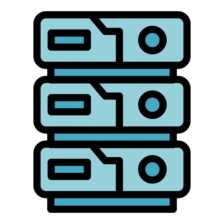 Vector vector de contorno del icono del rack del servidor proceso de negocio color plano del programa de prueba