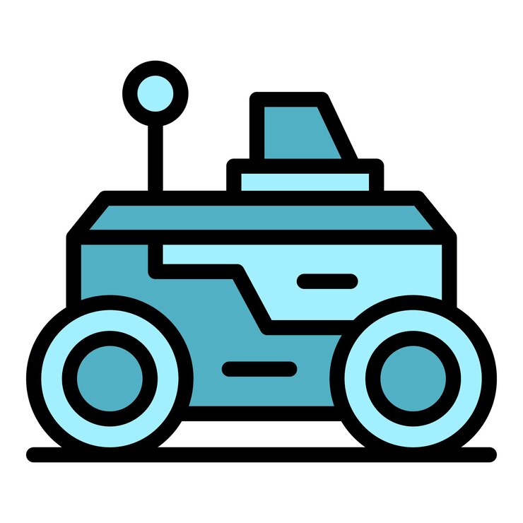 Vector vector de contorno de icono de robot de automóvil mascota futura niño ai color plano