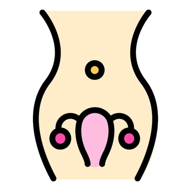 Vector de contorno de icono de salud reproductiva Útero femenino Color plano del órgano femenino