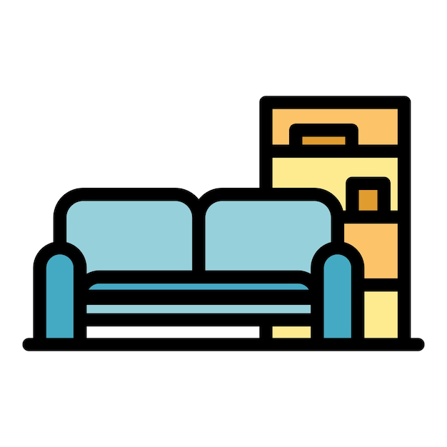 Vector de contorno de icono de sofá de habitación Mover servicio Caja de entrega color plano