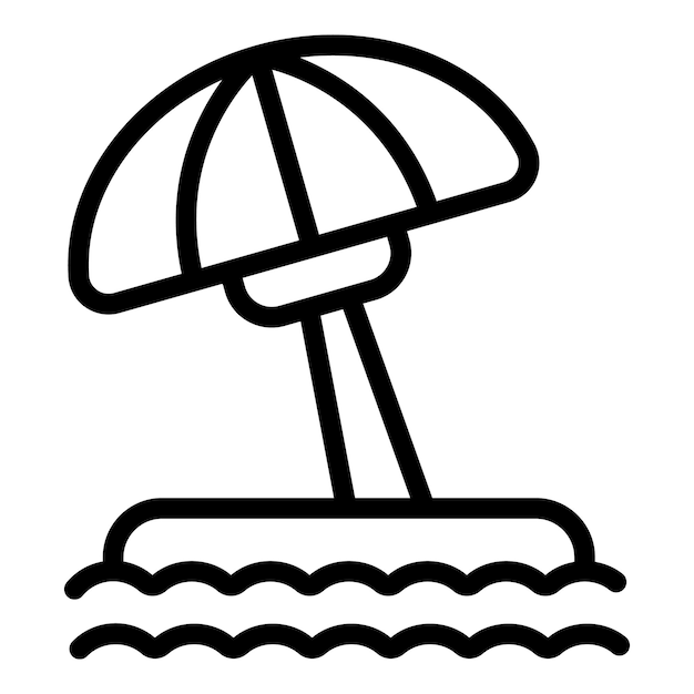 Vector de contorno de icono de sombrilla de playa Campamento de verano Agua mar
