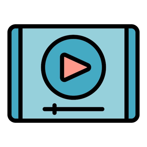 Vector de contorno de icono de tableta de video Tutorial de seminario en línea de entrenamiento de color plano