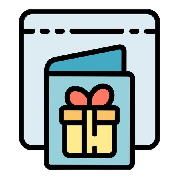 Vector de contorno del icono de la tarjeta de cumpleaños Caja de regalo Arco sorpresa color plano