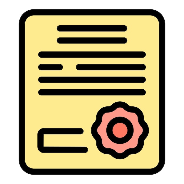 Vector de contorno del icono de la tarjeta Dinero del certificado Color plano del marco de seguridad