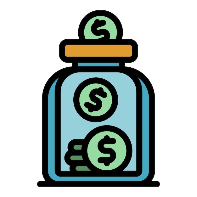 Vector de contorno de icono de tarro de moneda Ahorre dinero Punta de banco color plano