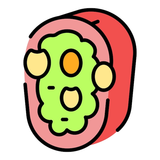 Vector de contorno de icono de tomate bruschetta Comida italiana Plato de carne de color plano