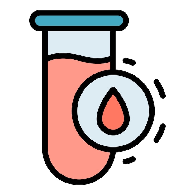 Vector de contorno del icono del tubo de ensayo de sangre Análisis médico Color plano del frasco de laboratorio