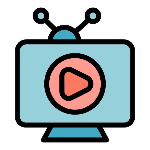 Vector de contorno de icono de video de televisión Wi-Fi de color plano remoto para el hogar