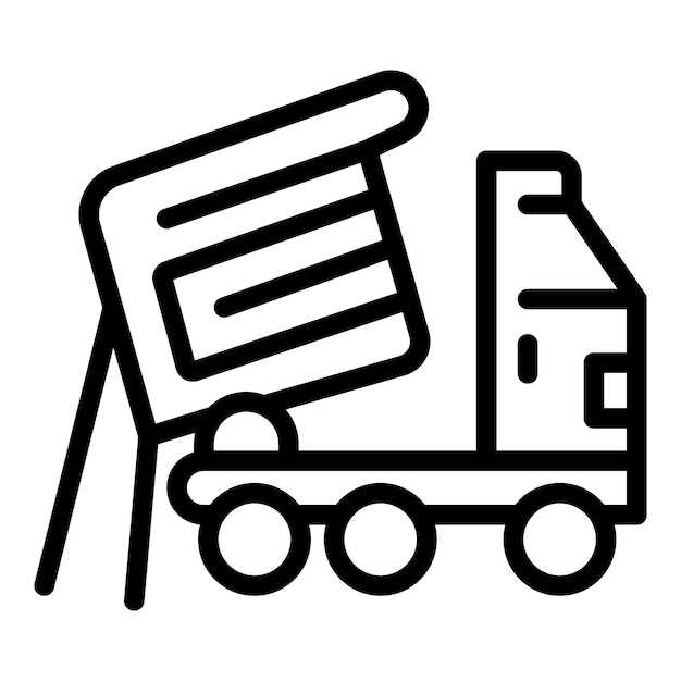 Vector de contorno del icono del volcador de automóviles del edificio Entrega de carga