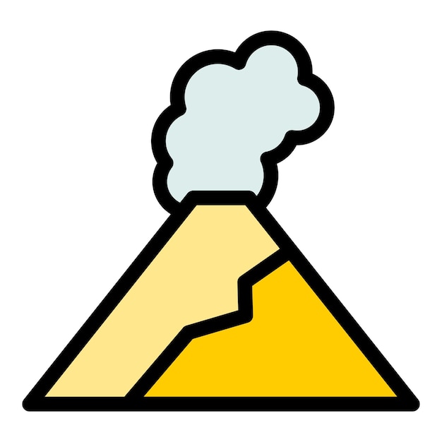 Vector de contorno del icono del volcán de humo Lava volcánica Sección transversal de color plano