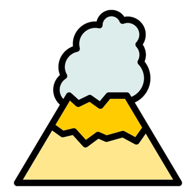 Vector de contorno del icono del volcán Magma de fuego Geología de la Tierra color plano