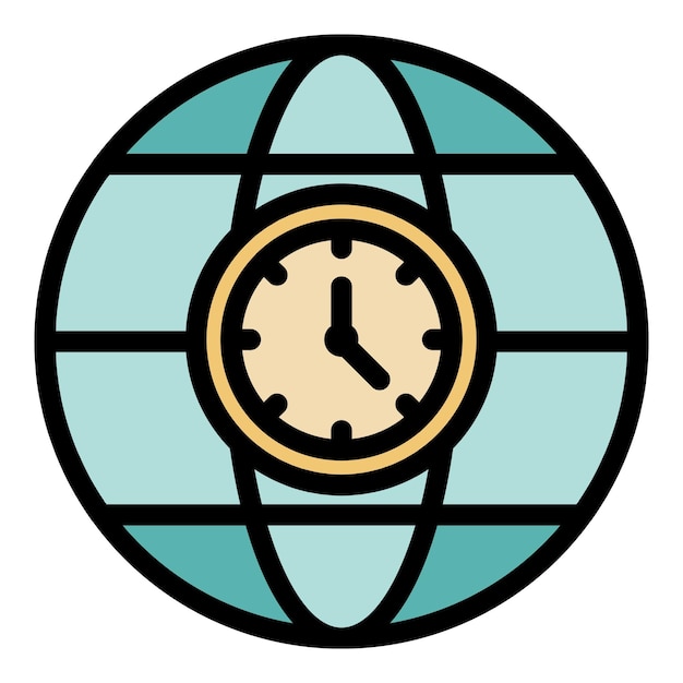 Vector de contorno de icono de zona horaria de la Tierra Hora local Color plano de hora capital